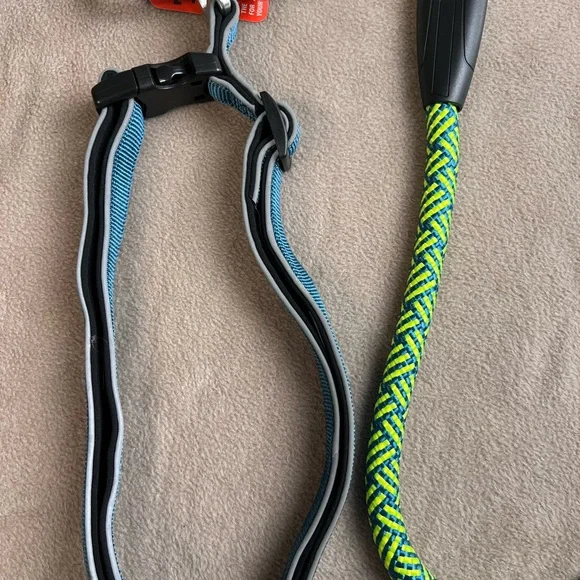 Arcadia Trail Hands Free Rope Dog Leash 4ft Adjustable Waistband Blue Green - Picture 2 of 5